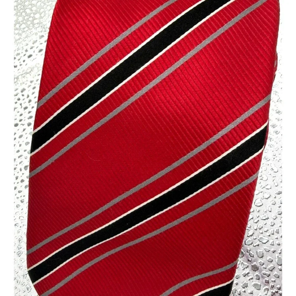 Donald Trump Signature Collection Red Silk Stripe Tie Black Silver American